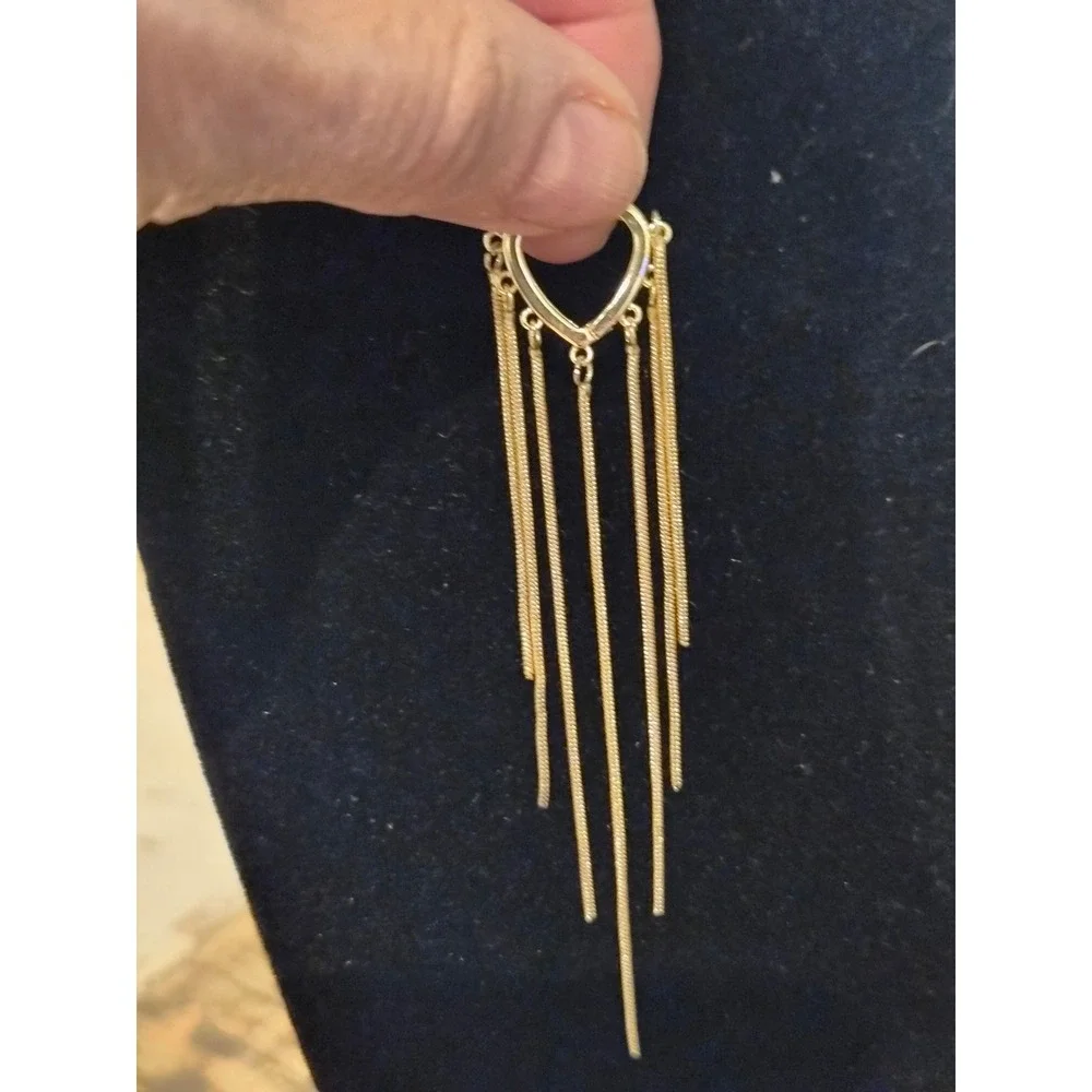 Gold Heart‎ Huggie Hoop Earrings Long Snake Chain Tassel Fringe Statement Dangle